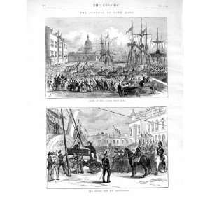  1872 Funeral Lord Mayo Custom House Quay Ships Print