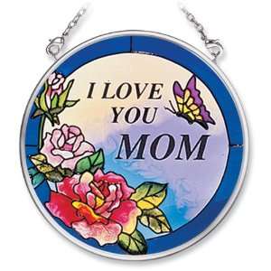 Amia Hand Painted Glass Suncatcher with I Love You Mom Design, 3 1/2 