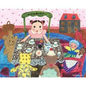   SALE Dolls Tea Party Canvas Reproduction   10 x 8 inches: Home