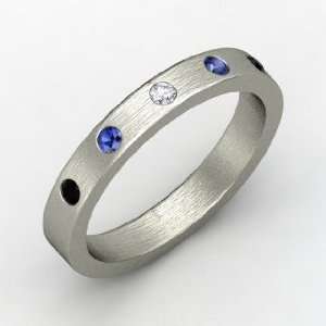 Anahit Band, Round Diamond Sterling Silver Ring with Sapphire & Black 
