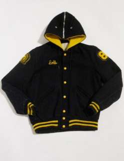 Vintage 80s DELONG Wool OWOSSO TROJANS Chain Stitch HOODED Varsity 