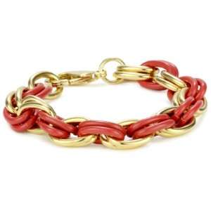 Lee Angel Safina Red Enamel and Gold Plated Double Link Bracelet