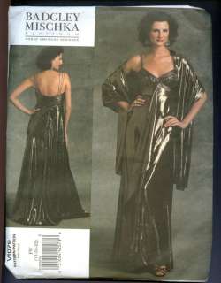 Vogue Designer Pattern Formal Dress Badgley Mischka Front Drape Stole 