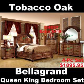 Bellagrand Tobacco Oak Finish Queen King 4Pc Set Bedroom(B+Ns+D+M 