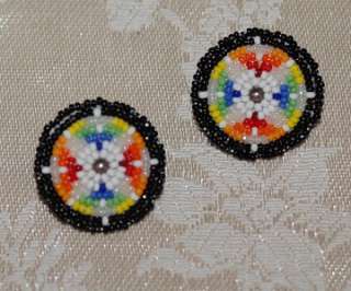 Vintage Star Pattern Beaded Earrings by Native American Indian Hasha 