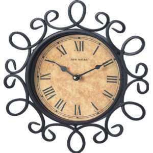   Curly Wrought Iron Wall Clock, Antique Gold with Black