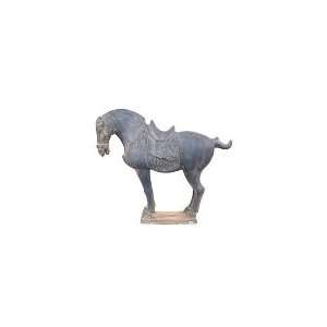   Horse Statue, Black Antique Finish With Plain Saddle, 13 in Home