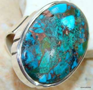 Huge Copper Exotic Chrysocolla Sterling Silver ring s. 9 1/4