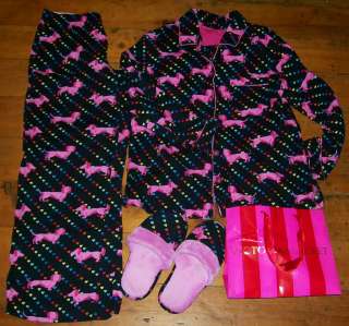 Victoria Secret Pajamas&Slippers Sz M Medium~W/Dog Design~Dachshunds 