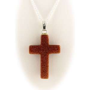  Goldstone Cross Pendant 18 Inch Sterling Silver Cable 