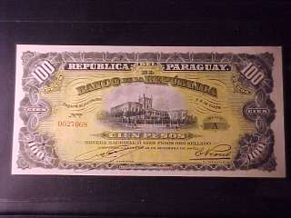 REPUBLIC OF PARAGUAY 100 PESOS NOTE 1907 CU NICE  