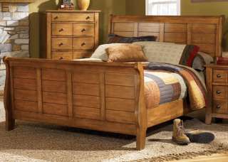 New GrandpaS Cabin Queen Panel Bed Set Aged Oak Finish 7 Piece  