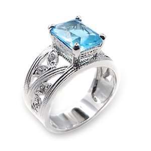  Gemstone CZ Rings   Step Cut Aquamarine CZ Ring Jewelry