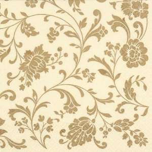  Arabesque Gold Ivory Cocktail Party/ Wedding Napkins Pack 
