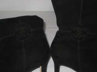 Authentic CHANEL Knee HIGH Black SUEDE Boots 39 1/2  