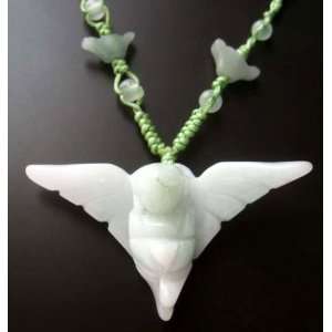  Natural Jade Jadeite Winged Angel Pendant Necklace 