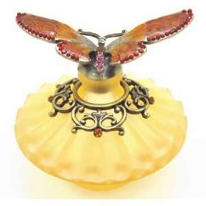  Glass Perfume Bottle Stone Butterfly Amber Color