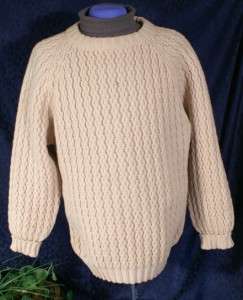 EUC Beige Cable Knit HARDY AMES BYFORD Wool Fishermans Sweater L 