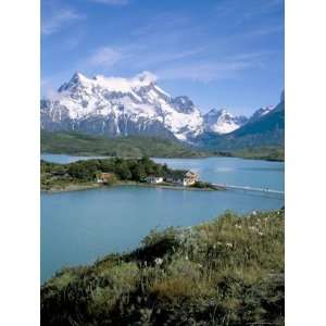 : Peaks of Cerro Paine Grande, Lago Pehoe and Hotel Pehoe, Torres Del 