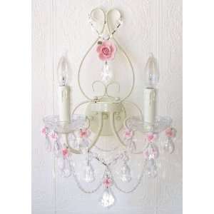   Double light Wall Sconce with Pink Porcelain Roses