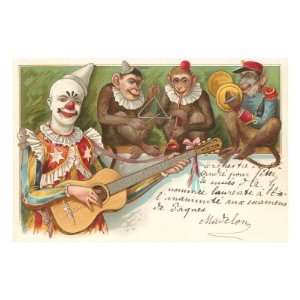  Clown Playing Guitar with Monkey Band Premium Poster Print 