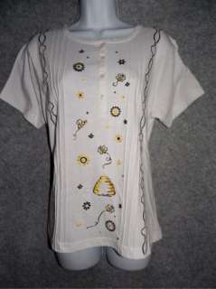 NWT SHENANIGANS Petite Womens Embroidered Bee Beehive Shirt Top Size 