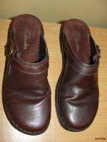 BFS03~CLARKS Dark Brown Leather Slide Comfort Clogs Shoes Size 7M 