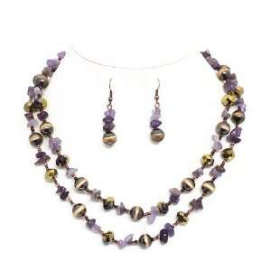   with Purple Beads; Matching Earrings Included; Lobster Clasp Closure