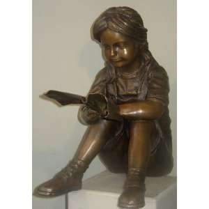  Sitting Girl Reading Bronze Statue