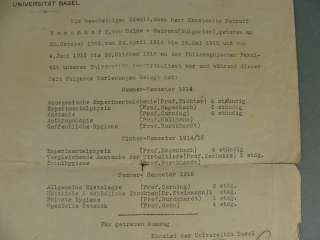 1915 ANTIQUE GERMAN MEDICAL UNIVERSITY BASEL BOOK PAPER DIPLOMA 