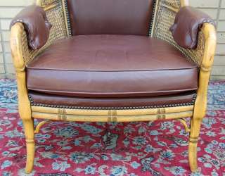 PAIR MID CENTURY MODERN WINGBACK FAUX BAMBOO ARMCHAIRS  