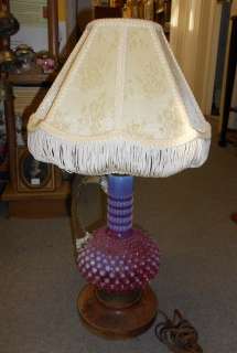   Opalescent Hobnail Cranberry Glass Lamp w Shade Unique Rare  