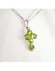 Birthstone August Peridot Green Crystal Hearts Sterling Cross Necklace 