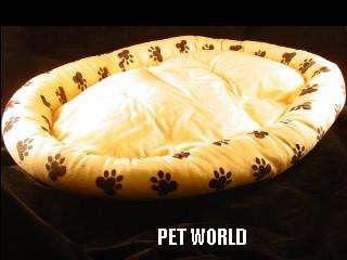 PET DOG CAT BED  TAN w. BLACK PAW PRINTS X EXTRA LARGE PILLOW  