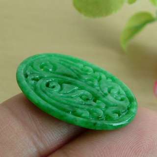 Apple Green Natural Grade A Jade Floral Oval Plaque Pendant  