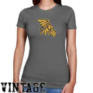  Charcoal Distressed Logo Vintage Slim Fit T shirt