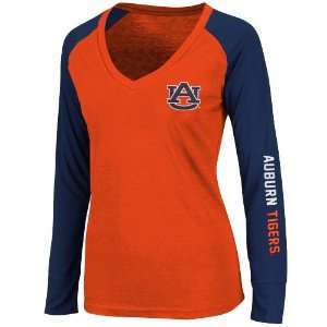   Sequoia Long Sleeve Raglan V Neck T Shirt   Orange/Navy Blue (Large