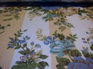VINTAGE WAVERLY FLORAL Blue/tan DRAPERY FABRIC cotton  
