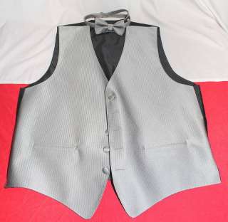 Gently Used Silver Herringbone Tuxedo Vest And Bowtie  