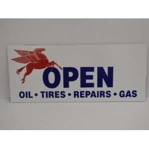 MOBIL GAS AND OIL SERVICE OPEN SIGN OLD STYLE GAS STATION LARGER SIZE 