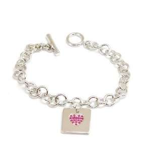  Foxy Stone Set Heart Charm Tiffany Style 18cm Bracelet 