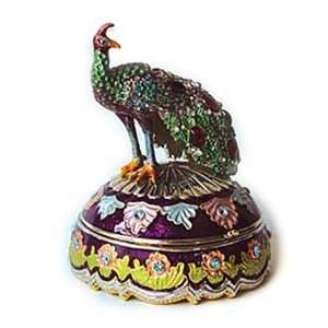   Pewter, Swarovski Crystal, Enamel Peacock Bird Keepsake Box: Jewelry