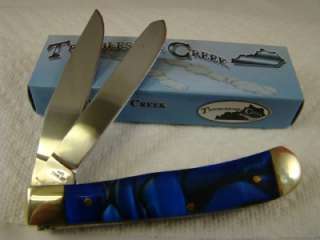SS Troublesome Creek Blue Celluloid Handle Trapper Pocket Knife 