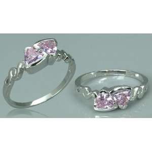 Trillion Cut Pink Cz Ring Sterling Silver Rhodium Finish Size 7