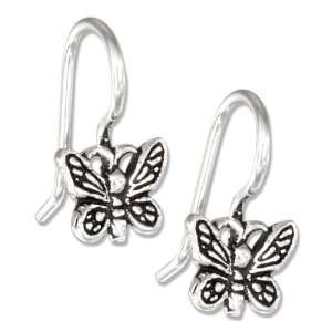   Silver Mini Antiqued Butterfly Earrings on Shepherd Hooks. Jewelry