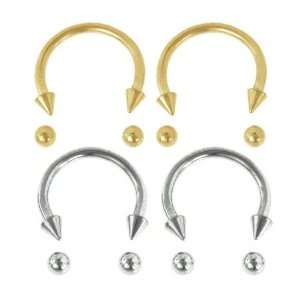Piercing Eyebrow Pack Stainless Steel Horseshoe Barbells with Spikes 