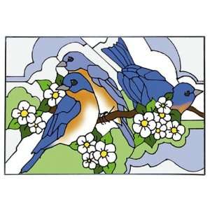  Bluebird and Blossom Horizontal Art Glass Panel Wall 