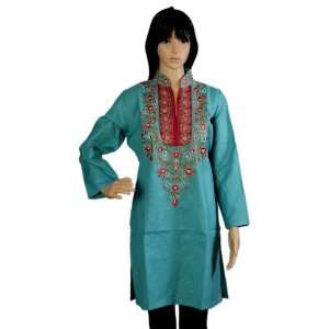 Hand Embroidery Remy Linen Kurti / Top With Resham & Sequence Work 