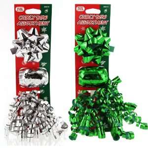 JMK Curly Bow Assortment Green & Silver   2 Traditional Bows, 2 Rolls 