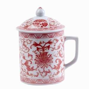  Tea Cup with Lid Red Floral Design